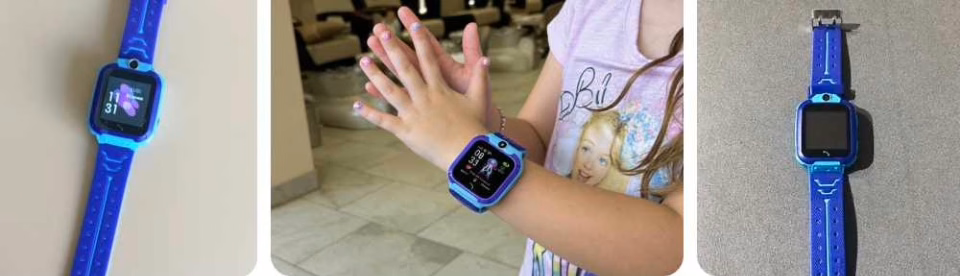Photos envoyées par des parents montrant la montre CubbyWatch portée au quotidien